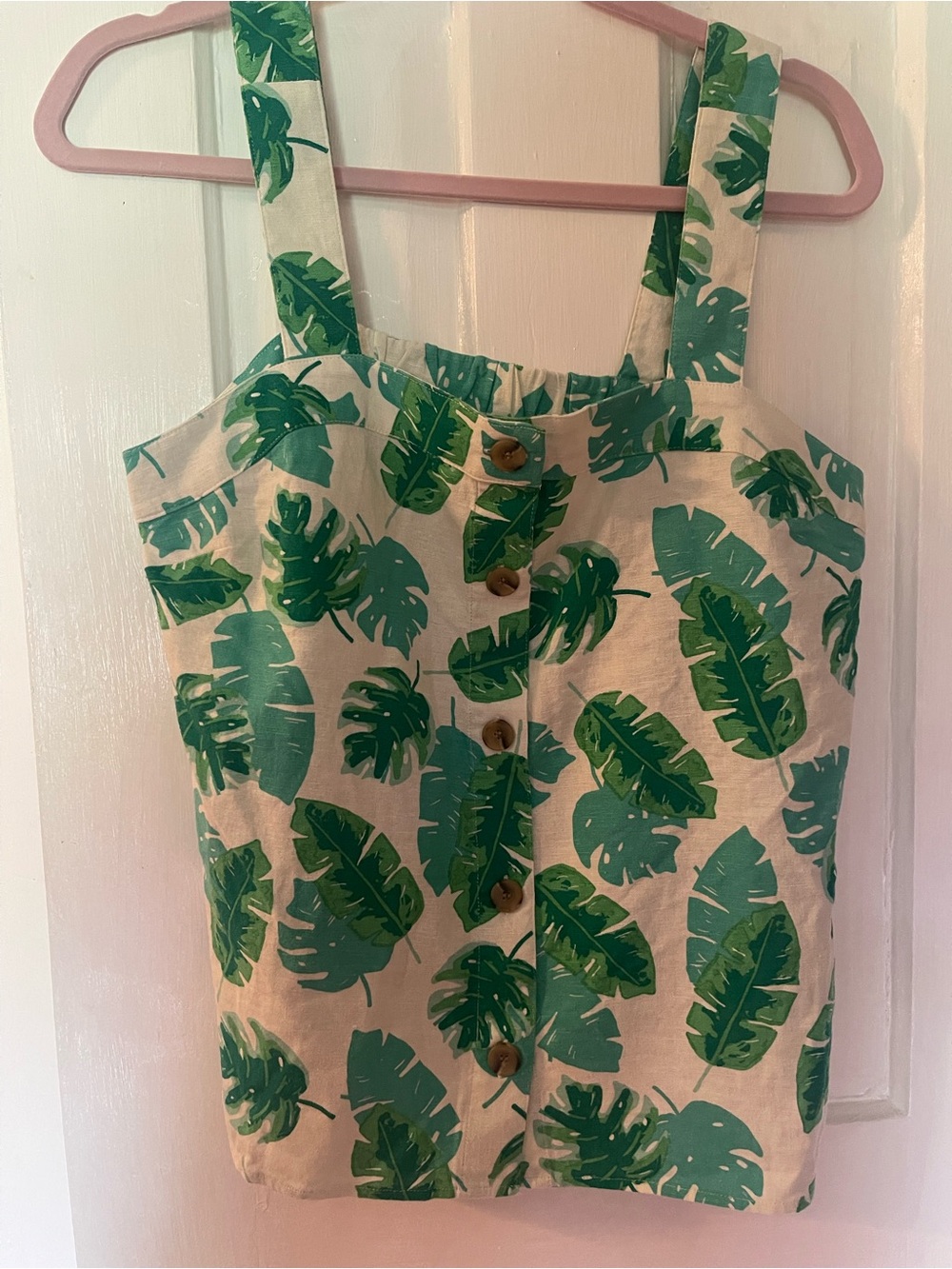 J. Crew Cream Tank Top with Green Leaf Print